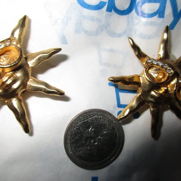 GOLD SUN & MOON MAN EARRINGS ๐ SUNGLASSES CLIP ON VINTAGE 80S WOW - Picture 7 of 12